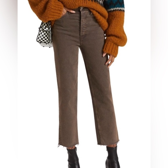 NWT RE/DONE 90s High Rise Loose Brown Jeans Distressed,Raw Hem Size 26 - Picture 3 of 8